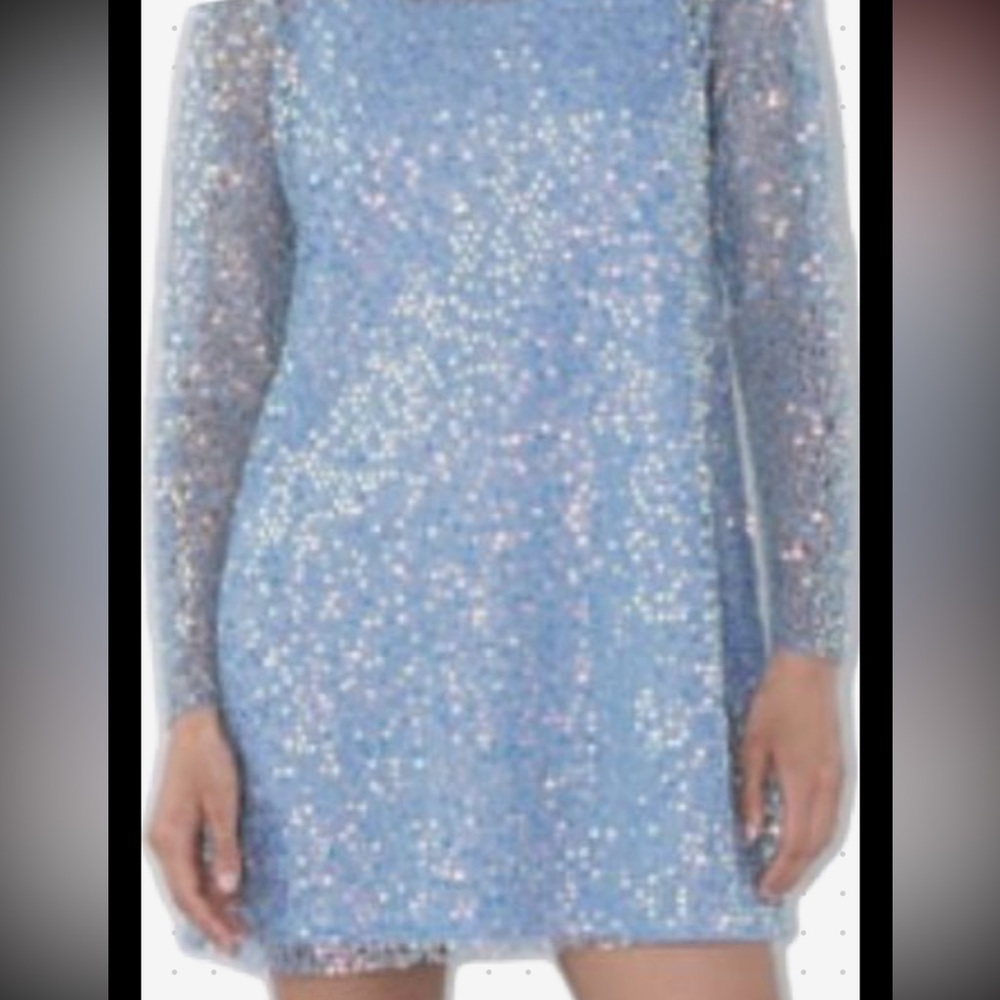 Zara Sparkling Blue Sequin Long Sleeve Dress ~NWOT